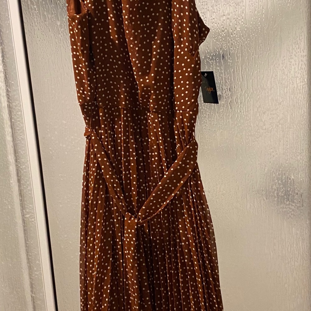 Rust pleated midi dress